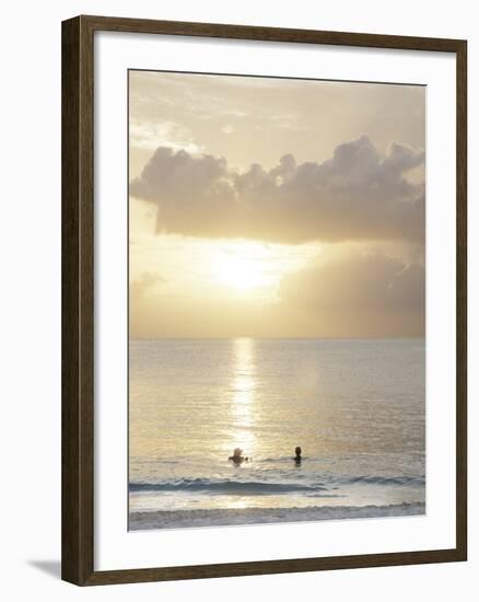 Two Swimmers in Ocean at Sunset, Grace Bay, Providenciales, Turks and Caicos, West Indies-Kim Walker-Framed Photographic Print