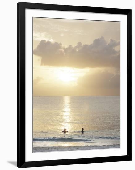 Two Swimmers in Ocean at Sunset, Grace Bay, Providenciales, Turks and Caicos, West Indies-Kim Walker-Framed Photographic Print