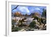 Two T-Rex Dinosaurs Fighting over a Dead Carcass-Stocktrek Images-Framed Art Print