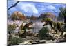 Two T-Rex Dinosaurs Fighting over a Dead Carcass-Stocktrek Images-Mounted Art Print