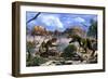 Two T-Rex Dinosaurs Fighting over a Dead Carcass-Stocktrek Images-Framed Art Print