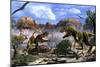 Two T-Rex Dinosaurs Fighting over a Dead Carcass-Stocktrek Images-Mounted Art Print