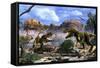 Two T-Rex Dinosaurs Fighting over a Dead Carcass-Stocktrek Images-Framed Stretched Canvas