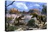 Two T-Rex Dinosaurs Fighting over a Dead Carcass-Stocktrek Images-Stretched Canvas