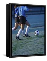 Two Teenage Girls Running for a Soccer Ball-null-Framed Stretched Canvas