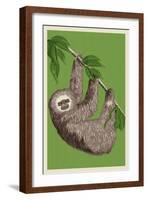 Two Toed Sloth - Letterpress-Lantern Press-Framed Art Print