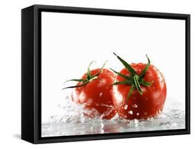 Two Tomatoes Surrounded with Water-Michael Löffler-Framed Stretched Canvas