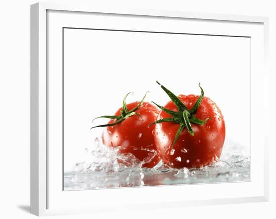 Two Tomatoes Surrounded with Water-Michael Löffler-Framed Photographic Print