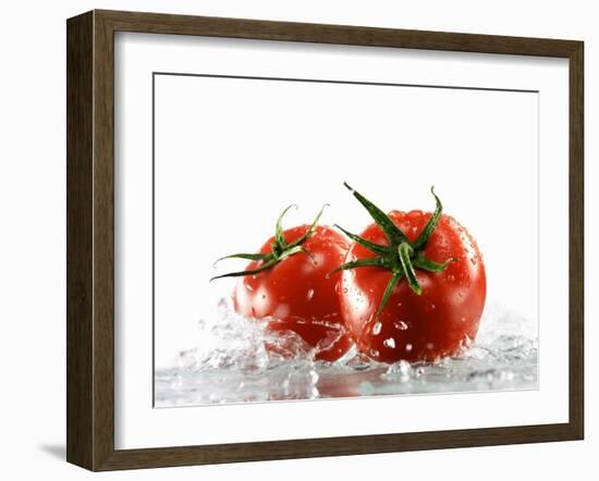 Two Tomatoes Surrounded with Water-Michael Löffler-Framed Photographic Print