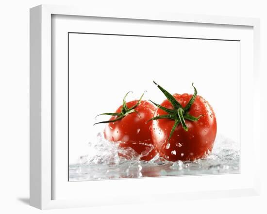 Two Tomatoes Surrounded with Water-Michael Löffler-Framed Photographic Print