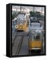 Two Trams in Budapest, Hungary, Europe-Martin Child-Framed Stretched Canvas