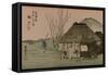 Two Travelers Drink Tea at a Rest Area on the Tokaido-Utagawa Hiroshige-Framed Stretched Canvas