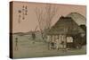 Two Travelers Drink Tea at a Rest Area on the Tokaido-Utagawa Hiroshige-Stretched Canvas