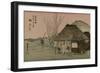 Two Travelers Drink Tea at a Rest Area on the Tokaido-Utagawa Hiroshige-Framed Art Print