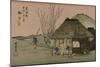 Two Travelers Drink Tea at a Rest Area on the Tokaido-Utagawa Hiroshige-Mounted Art Print