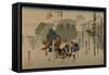 Two Travelers Leaving the Station Mishima-Utagawa Hiroshige-Framed Stretched Canvas