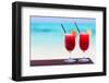 Two Tropical Cocktails Served at Beautiful Beach-BlueOrange Studio-Framed Photographic Print