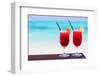 Two Tropical Cocktails Served at Beautiful Beach-BlueOrange Studio-Framed Photographic Print