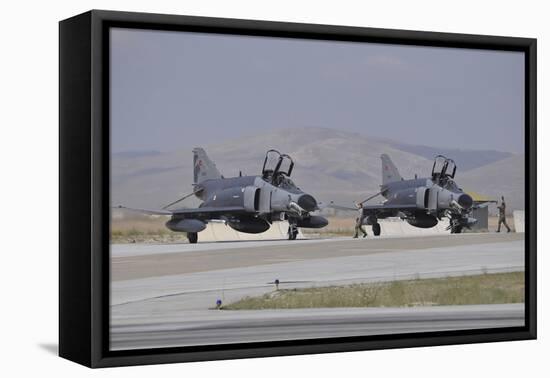 Two Turkish Air Force F-4E 2020 Terminator Aircraft Standby with Crew Chiefs-Stocktrek Images-Framed Stretched Canvas