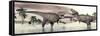 Two Tyrannosaurus Rex Dinosaurs Fighting in the Water-null-Framed Stretched Canvas