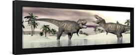 Two Tyrannosaurus Rex Dinosaurs Fighting in the Water-null-Framed Art Print