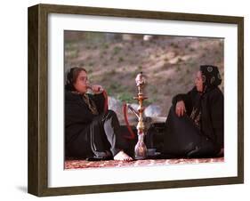 Two Unidentified Iranian Women Smoke a Water Pipe-null-Framed Photographic Print