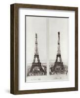 Two Views of the Construction of the Eiffel Tower, 12th February and 12th March 1889-null-Framed Photographic Print