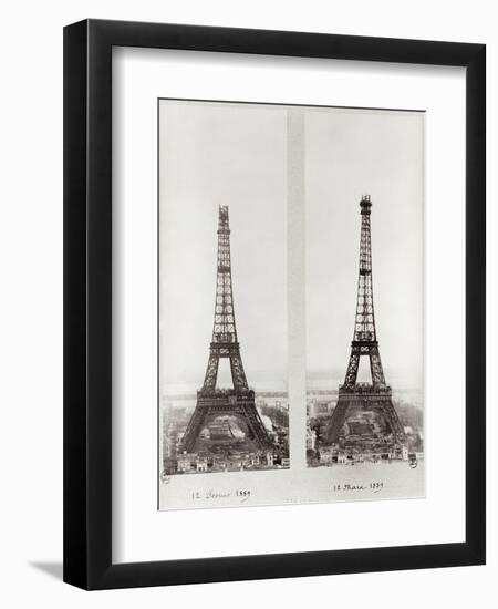 Two Views of the Construction of the Eiffel Tower, 12th February and 12th March 1889-null-Framed Photographic Print