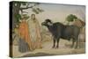 Two Village Women and a Buffalo in the Village of Rania, C.1816-null-Stretched Canvas