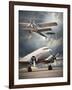 Two Vintage Aircraft On The Runway. Retro Style Picture-Kletr-Framed Art Print