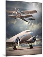 Two Vintage Aircraft On The Runway. Retro Style Picture-Kletr-Mounted Art Print