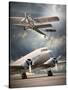 Two Vintage Aircraft On The Runway. Retro Style Picture-Kletr-Stretched Canvas