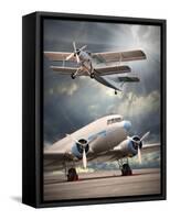 Two Vintage Aircraft On The Runway. Retro Style Picture-Kletr-Framed Stretched Canvas