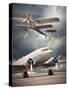 Two Vintage Aircraft On The Runway. Retro Style Picture-Kletr-Stretched Canvas