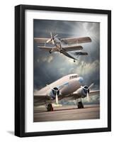 Two Vintage Aircraft On The Runway. Retro Style Picture-Kletr-Framed Art Print