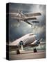 Two Vintage Aircraft On The Runway. Retro Style Picture-Kletr-Stretched Canvas