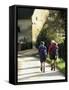 Two Walkers with Rucksacks on the Cotswold Way Footpath, Stanton Village, the Cotswolds, England-David Hughes-Framed Stretched Canvas