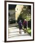 Two Walkers with Rucksacks on the Cotswold Way Footpath, Stanton Village, the Cotswolds, England-David Hughes-Framed Photographic Print