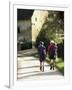 Two Walkers with Rucksacks on the Cotswold Way Footpath, Stanton Village, the Cotswolds, England-David Hughes-Framed Photographic Print