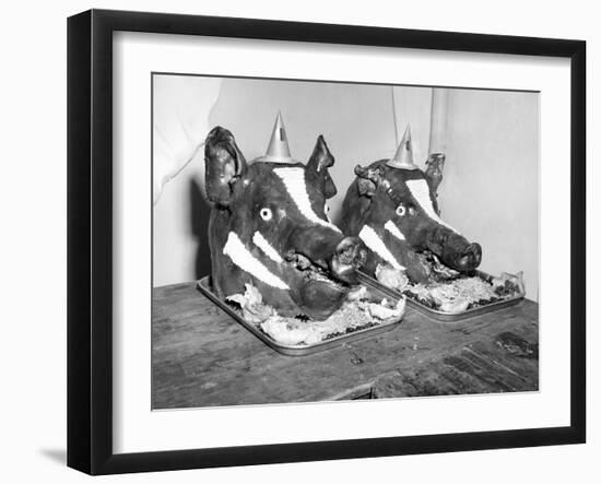 Two Well Decorated Roasted Pigs Heads in Australia, Ca. 1955.-Kirn Vintage Stock-Framed Photographic Print