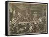 Two Whig Candidates Give a Banquet to Supporters While Tories Demonstrate Outside-William Hogarth-Framed Stretched Canvas