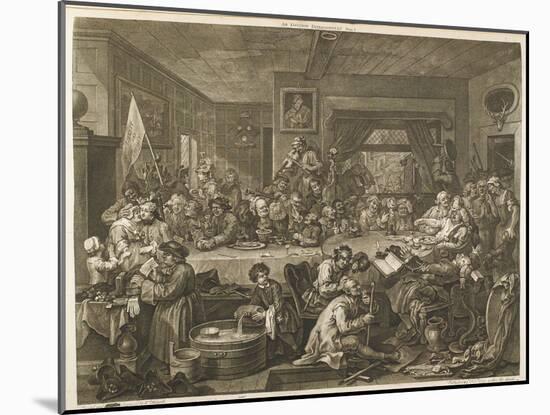 Two Whig Candidates Give a Banquet to Supporters While Tories Demonstrate Outside-William Hogarth-Mounted Art Print