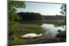 Two white canoes at the side of a lake-Natalie Tepper-Mounted Photo