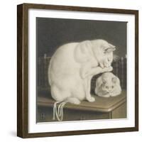 Two White Cats with Books on a Table-Gottfried Mind-Framed Giclee Print