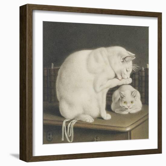 Two White Cats with Books on a Table-Gottfried Mind-Framed Giclee Print