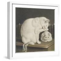 Two White Cats with Books on a Table-Gottfried Mind-Framed Giclee Print