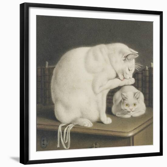 Two White Cats with Books on a Table-Gottfried Mind-Framed Giclee Print