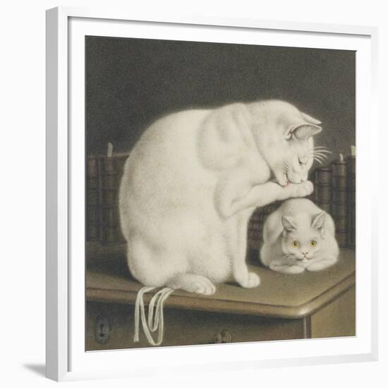 Two White Cats with Books on a Table-Gottfried Mind-Framed Giclee Print