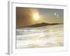 Two White Doves Fly Over Waves Coming To Shore On a Remote Beach-Stocktrek Images-Framed Photographic Print