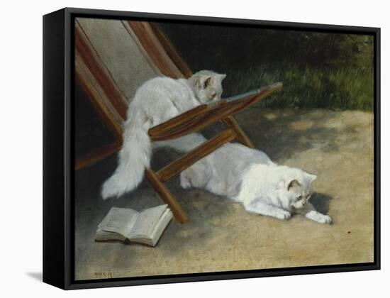 Two White Persian Cats with a Ladybird by a Deckchair, 19th Century-Arthur Heyer-Framed Stretched Canvas